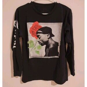 2pac Tupac Shakur Graphic Rose‎ t-shirt long sleeve size XS 90s y2k Rap